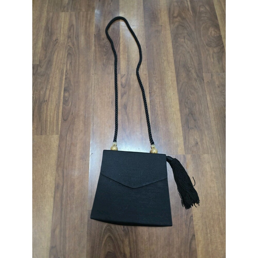 Vintage Black Shoulder/Envelope Clutch Bag With Tasael & Gold Tone   Bead Accent